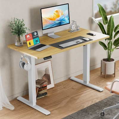 Electric Adjustable Height Standing Desk Sit to Stand Up Desk with Splice Board, Rising Home Office Computer Table with 2 Hook and Wire Hole for Work | Target