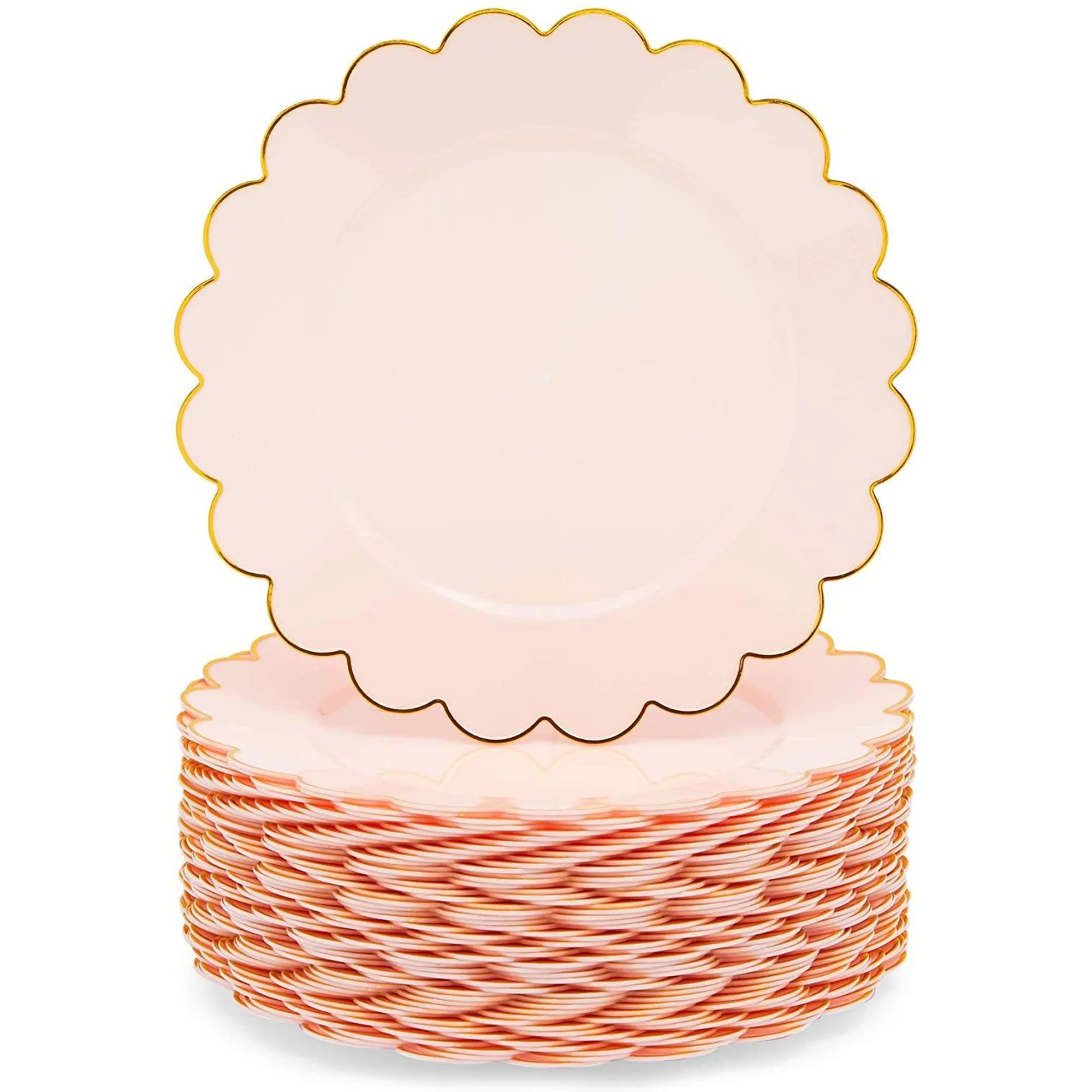 50 Pack Pink and Gold Plastic Plates, 9 Inch Scalloped Plates with Gold Rim for Birthday Party, B... | Walmart (US)