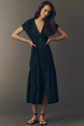 Maeve 100% Cotton Waisted Midi Shirt Dress | Anthropologie (US)