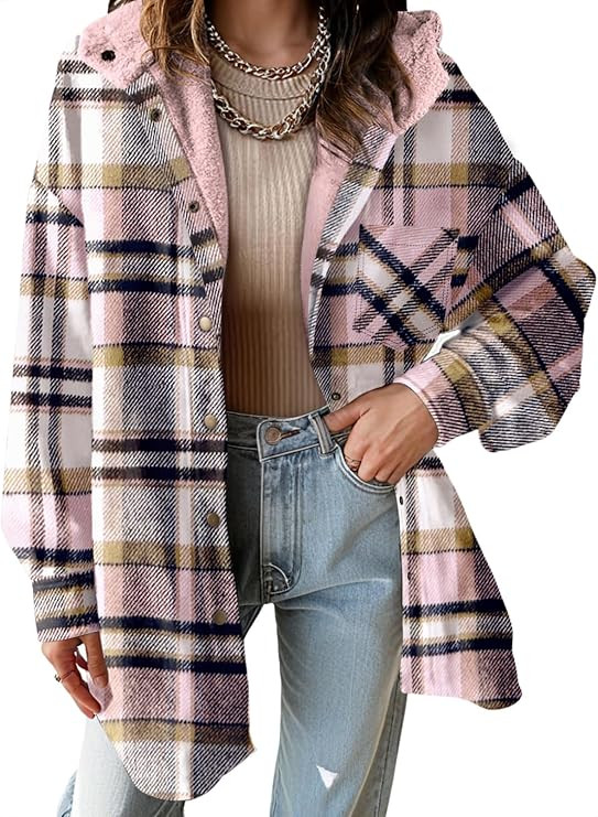 Dokotoo Women's Flannel Hooded Plaid 2025 Shacket Thick Coat Winter Coat for Warmth Button down W... | Amazon (US)