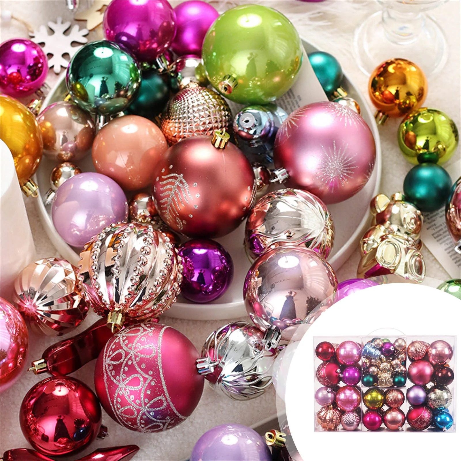 75-Piece Christmas Ball Ornament Set with Electroplated Finish for Tree and Holiday Decor | Walmart (US)
