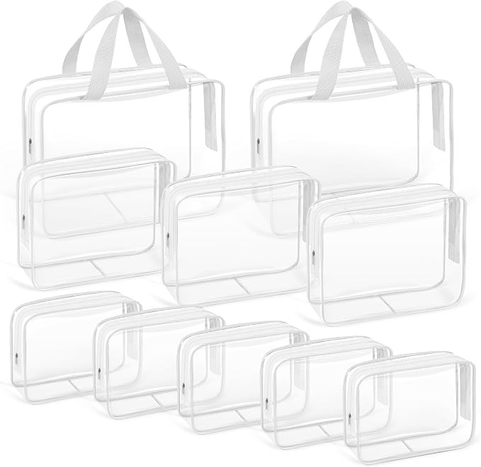 TISRATOK 10 PCS Clear Travel Bags for Toiletries, Clear Makeup Bags\uff08White\uff09 | Amazon (US)