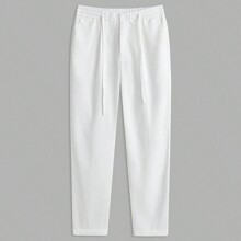pcs Mens Casual Woven Combination Long Straight White Pants With Elastic Waist Suitable For Daily Wear | SHEIN