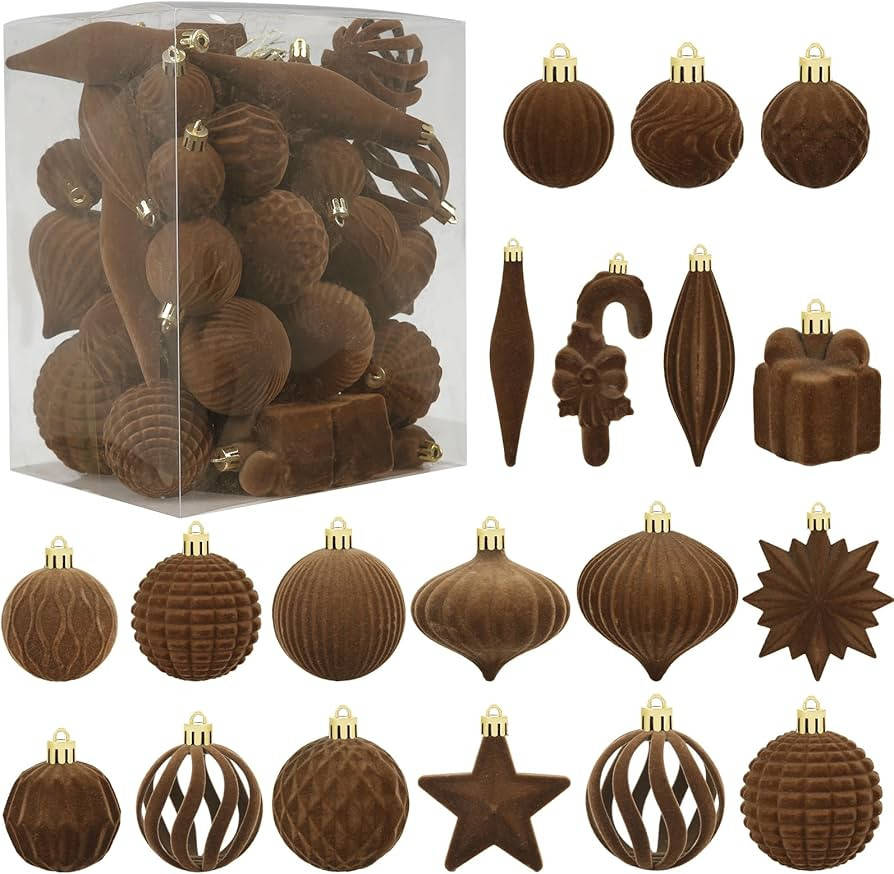 50 Pcs Brown Velvet Christmas Balls Bulk, Hanging Balls Flocked Ornaments for Xmas Tree Decoratio... | Amazon (US)