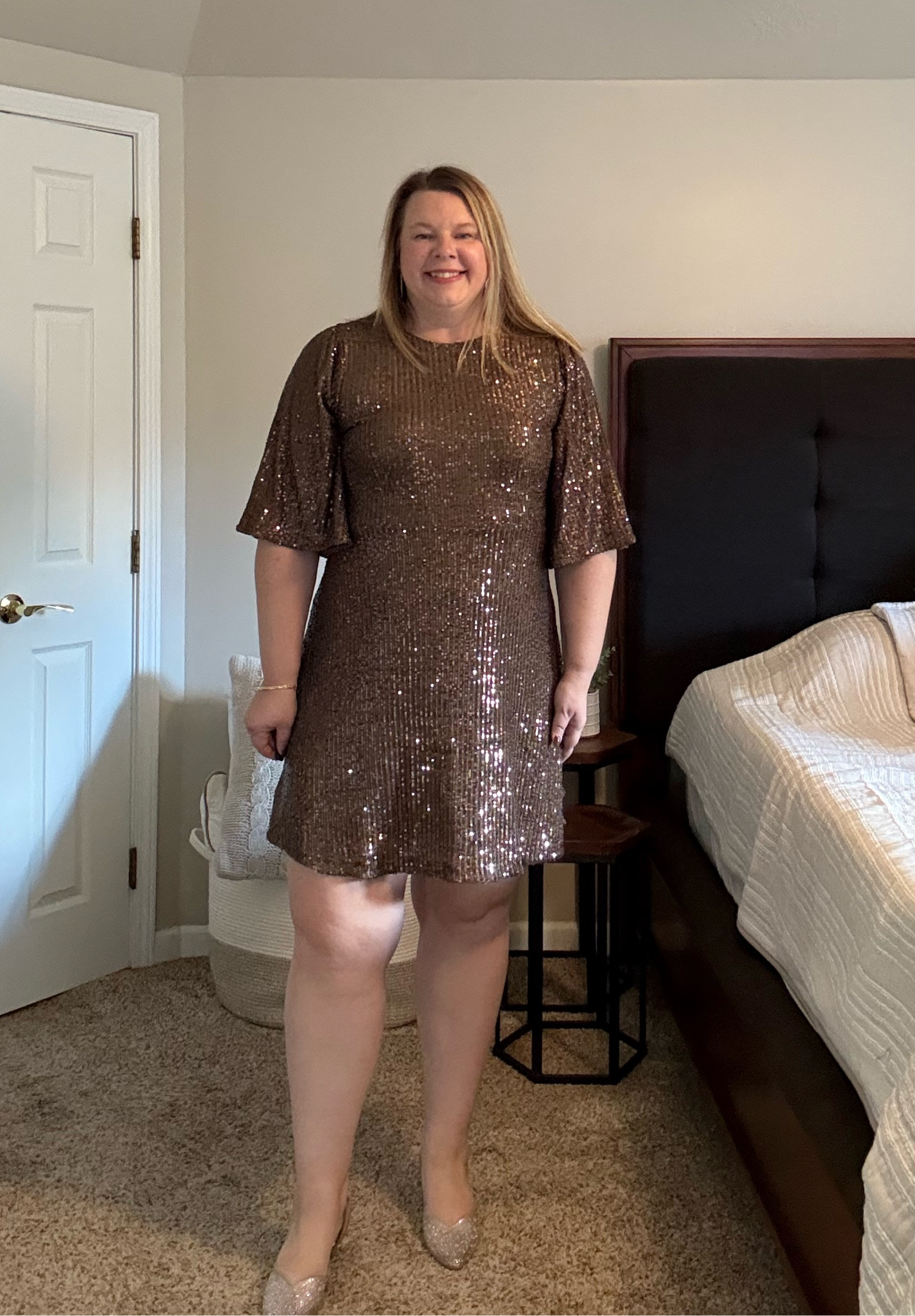 This sequined brown dress is perfect for your holiday parties! Wearing an XL tall  

#LTKFindsUnder50 #LTKParties #LTKHoliday