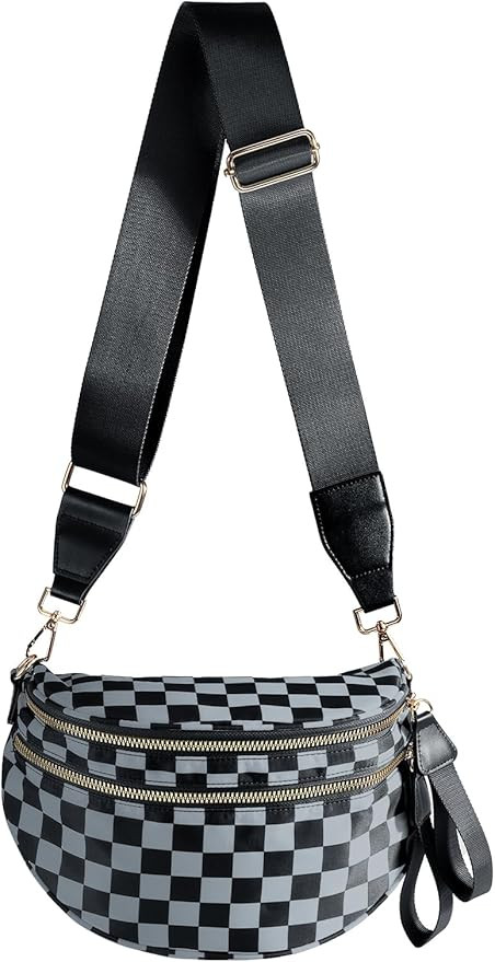 Black and White Checkered Crossbody Bag Bum Bag for Women,Spacious Checkered Purse Fanny Packs Be... | Amazon (US)