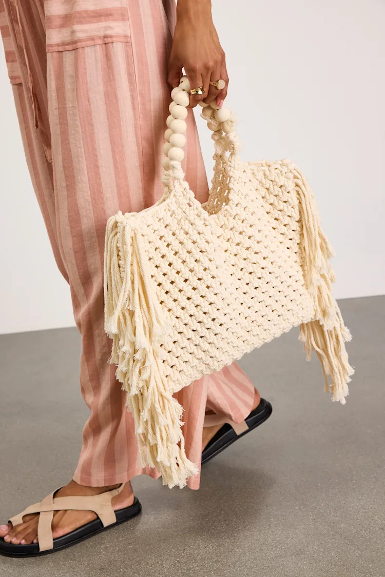 Stenny Ivory Woven Fringe Tote Bag | Lulus