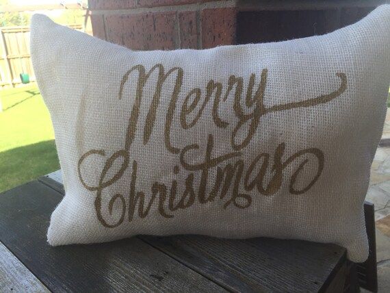 Cream Burlap Merry Christmas Pillow Cover 12x16 16x16 or | Etsy | Etsy (US)