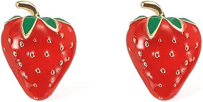 Cute Strawberry Stud Earrings for Women,Red Strawberry Earring, Enamel White Strawberry Earring f... | Amazon (US)