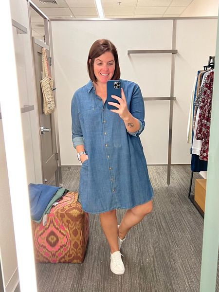 This dress is a winner in my book! It is made of a chambray material and is just so soft! I am wearing a medium in the picture, but definitely needed a small! This is the only color it comes in and it is on sale for $49.99!

#LTKsalealert #LTKstyletip #LTKxNSale