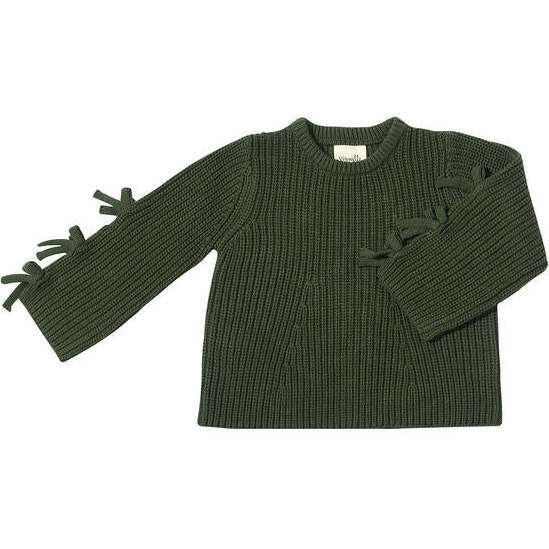 Vignette | Francis Darling Knit Tie-Bow Sleeve Sweater, Forest (Green, Size 16Y) | Maisonette | Maisonette