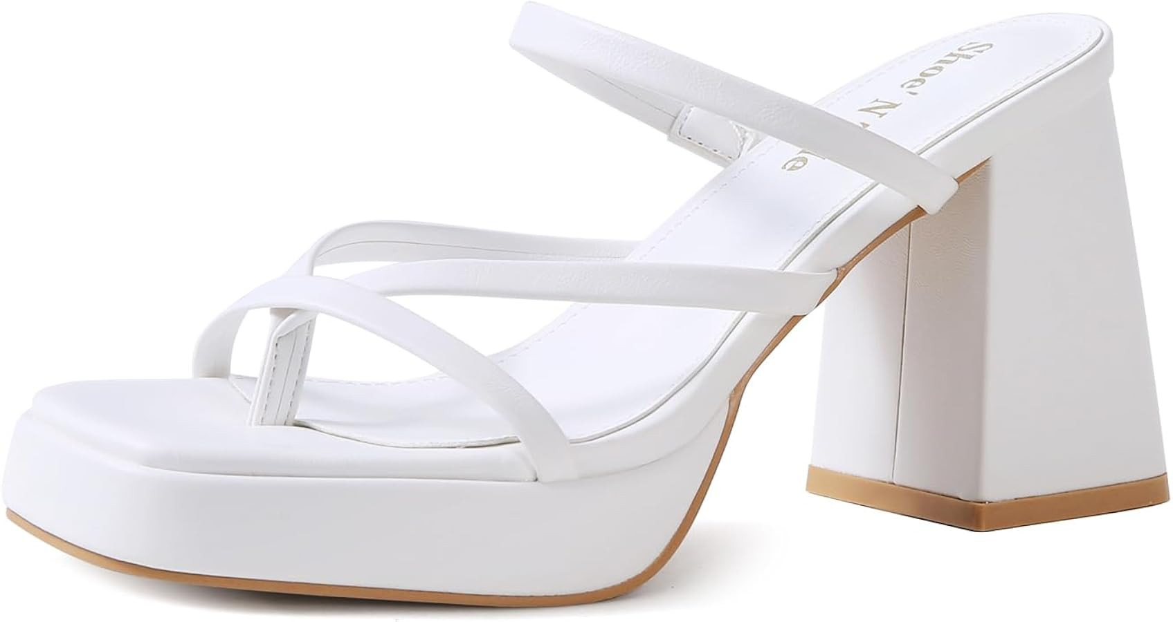 Amazon.com | Shoe'N Tale Women's Strappy Pearl Heels Chunky Heels Block Platform Heeled Sandals S... | Amazon (US)
