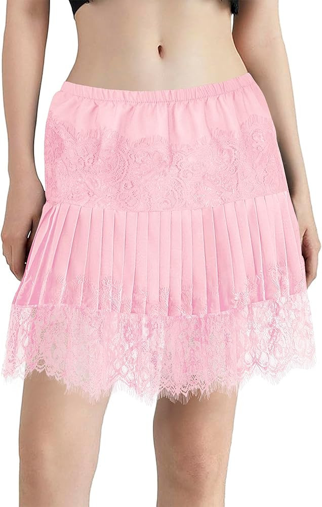 tagunop Women's Mini Lace Slip Skirt Removable Layering Shirt Extender Half Length Undershirt Ski... | Amazon (US)