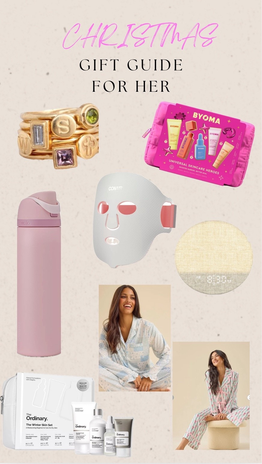 Ultimate Christmas gift card for her! (Under 100-except for 1) 

Ring stack is from NELLE & LIZZY $50-100
Pajamas are from altered state $58

Red light mask, hatch alarm clock, Owala, skincare set, pajamas, jewelry 

#LTKselfcare #LTKGiftGuide #LTKFindsUnder100