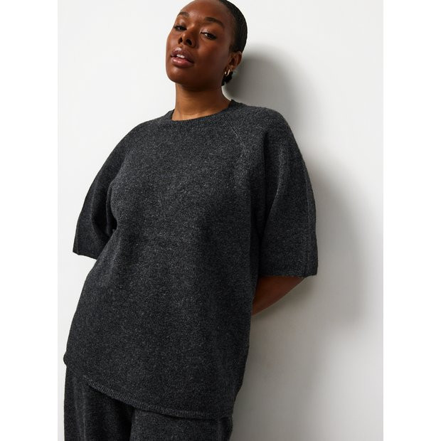 Grey Wool Relaxed Co-ord T-Shirt L | Tu Clothing