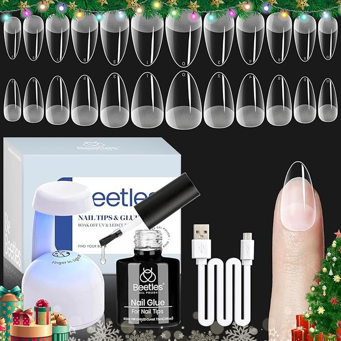 Beetles Gel Nail Kit Easy Nail Extension Set Etch X Nail Tips 504Pcs Short Almond Half Matte Nail... | Amazon (US)