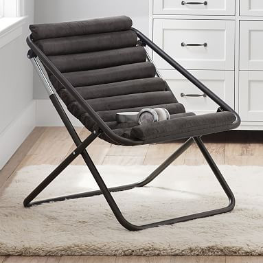 Textured Faux Suede Charcoal Channeled Sling Chair | Pottery Barn Teen