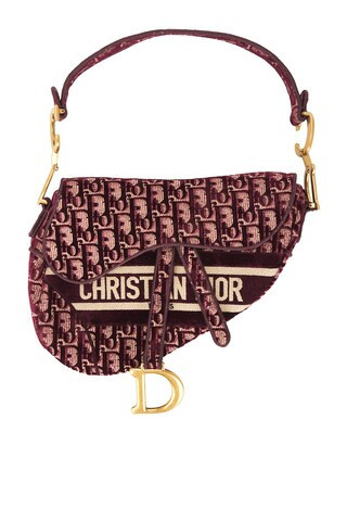 Dior Oblique Embroidered Velvet Saddle Bag in Red | FWRD 