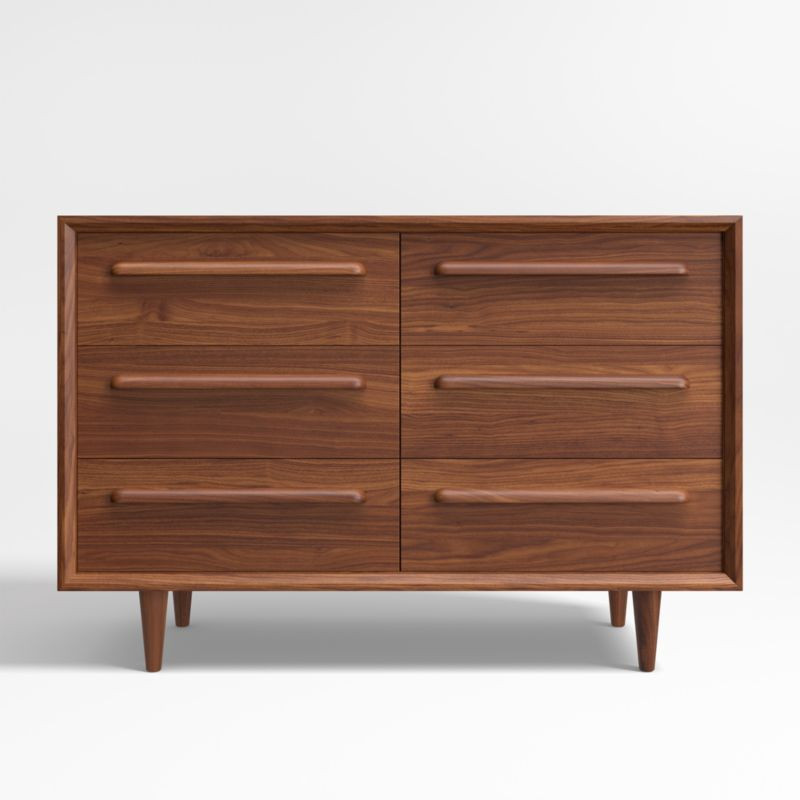 Tatum Walnut Mid-Century Kids Wood 6-Drawer Wide Dresser + Reviews | Crate & Kids | Crate & Barrel