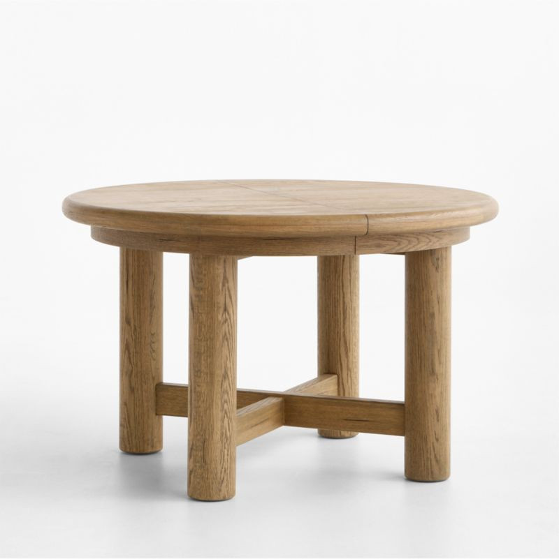 Breckenridge 48"-66" Weathered Rustic Oak Wood Round Extendable Dining Table + Reviews | Crate & ... | Crate & Barrel