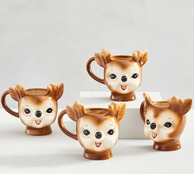 Cheeky Reindeer Shaped Handcrafted Ceramic Mugs | Pottery Barn (US)