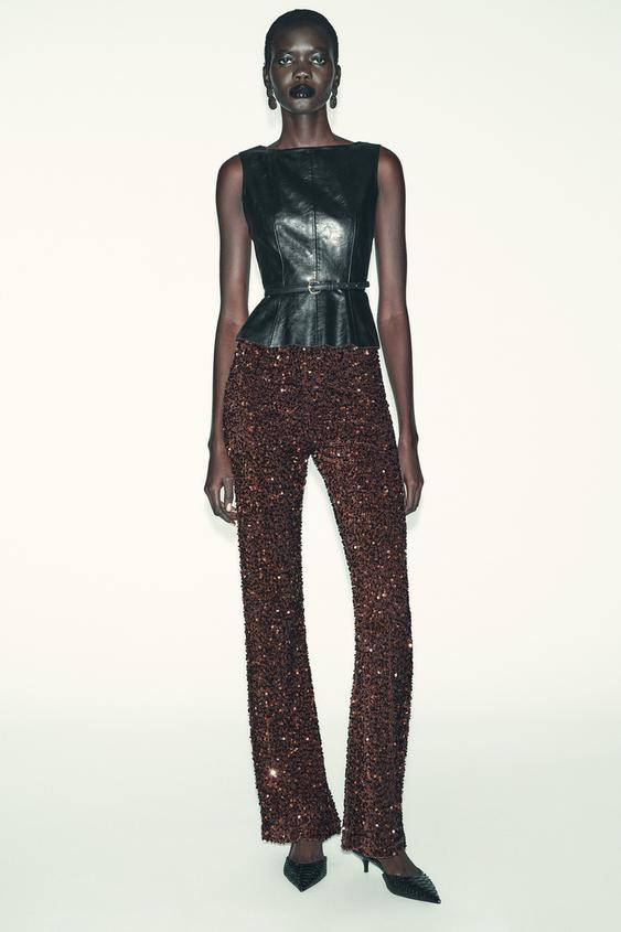 FLARE VELVET SEQUIN LEGGINGS | Zara US