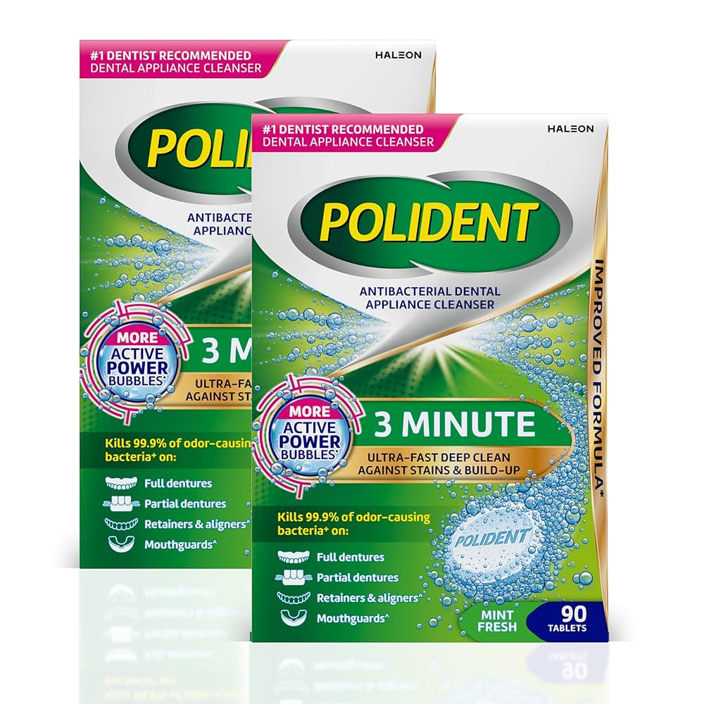 Polident 3 Minute Antibacterial Dental Appliance Cleanser Tablets, 90 Count (2 Pack) | Amazon (US)