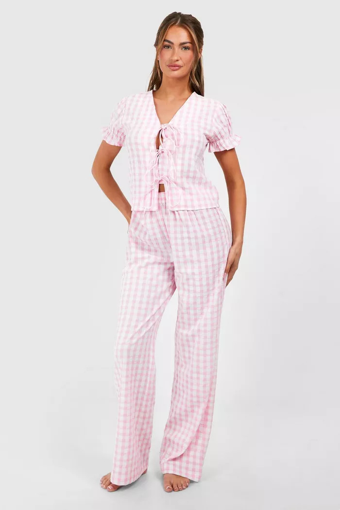 Gingham Tie Front Pj Set | boohoo (US & Canada)
