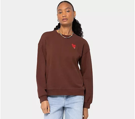 Peace Love World_Crew Neck French Terry Motif Sweatshirt - QVC.com | QVC