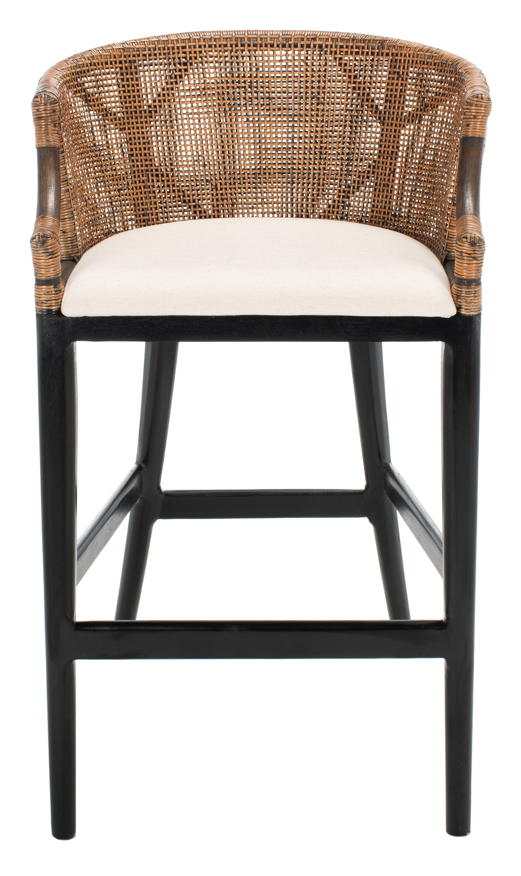 SAFAVIEH Brando Contemporary Rattan Bar Stool with Footrest, Natural Wash/Black Legs/White Cushio... | Walmart (US)