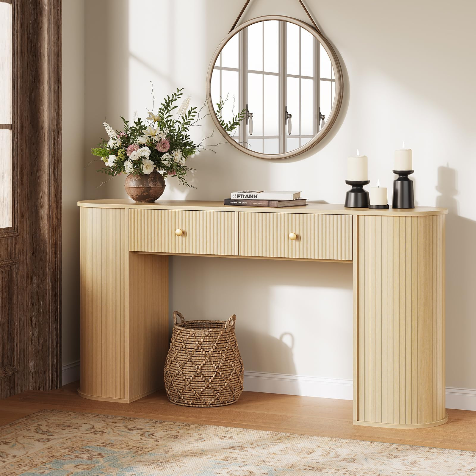 59" Fluted Console Table with 2 Drawers - Wood Entryway Table with Storage, Long Modern Sofa Tabl... | Amazon (US)