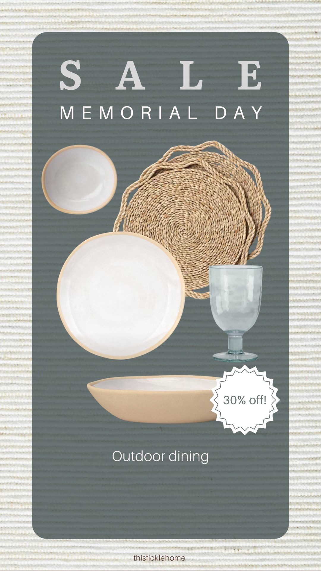 Coastal outdoor dining — 30% off for Memorial Day! 

Woven wavy placemat. Woven charger. Melamine plates and bowls. Glass goblet.

#LTKSaleAlert #LTKSummerEdit #LTKHome