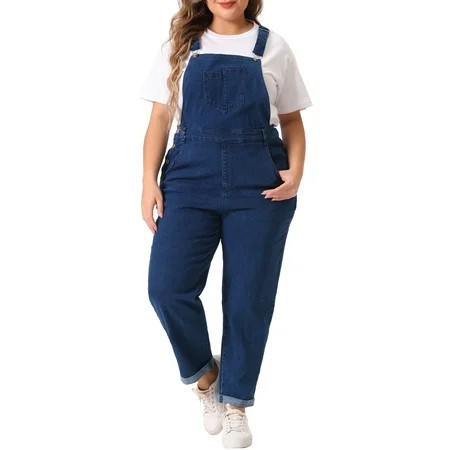 DARING DIVA Women s Plus Adjustable Denim Overalls Jeans Pants Jumpsuits 1X Dark Blue | Walmart (US)