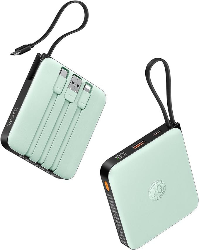 VRURC Portable Charger USB C, Power Bank with Built-in Cable, 10000mAh 20W Battery Pack for iPhon... | Amazon (US)