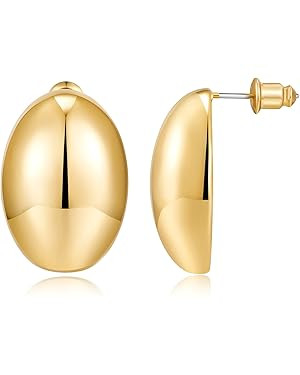 Dainty Chunky Thick Earrings for Women,Gold Silver Polished Earrings Lightweight Jewelry Gifts | Amazon (US)