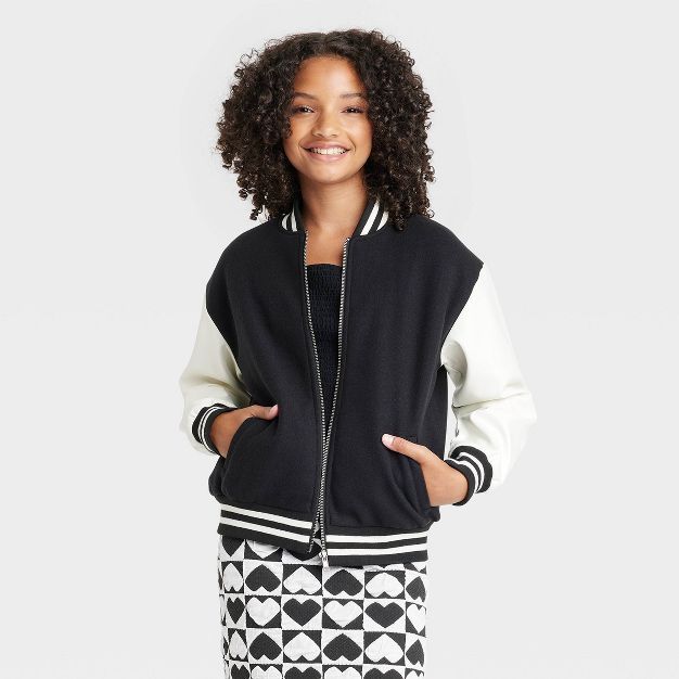 Girls' Varsity Bomber Jacket - art class™ Black/White | Target