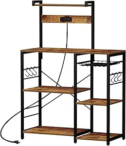 SUPERJARE Bakers Rack with Power Outlet, Microwave Stand, Coffee Bar with Wire Basket, Kitchen St... | Amazon (US)