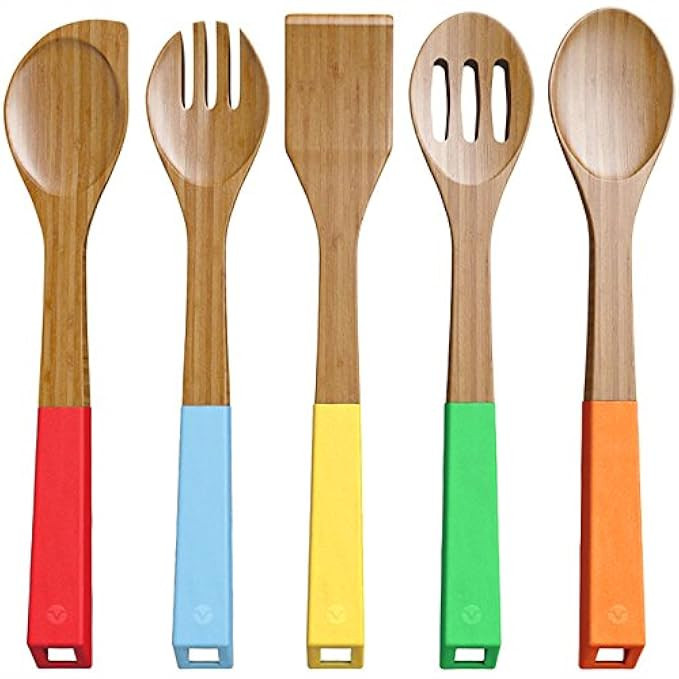 Vremi 5 Piece Bamboo Spoons Cooking Utensils - Wooden Spoons and Spatula Utensil Set - Bamboo Wood N | Amazon (US)