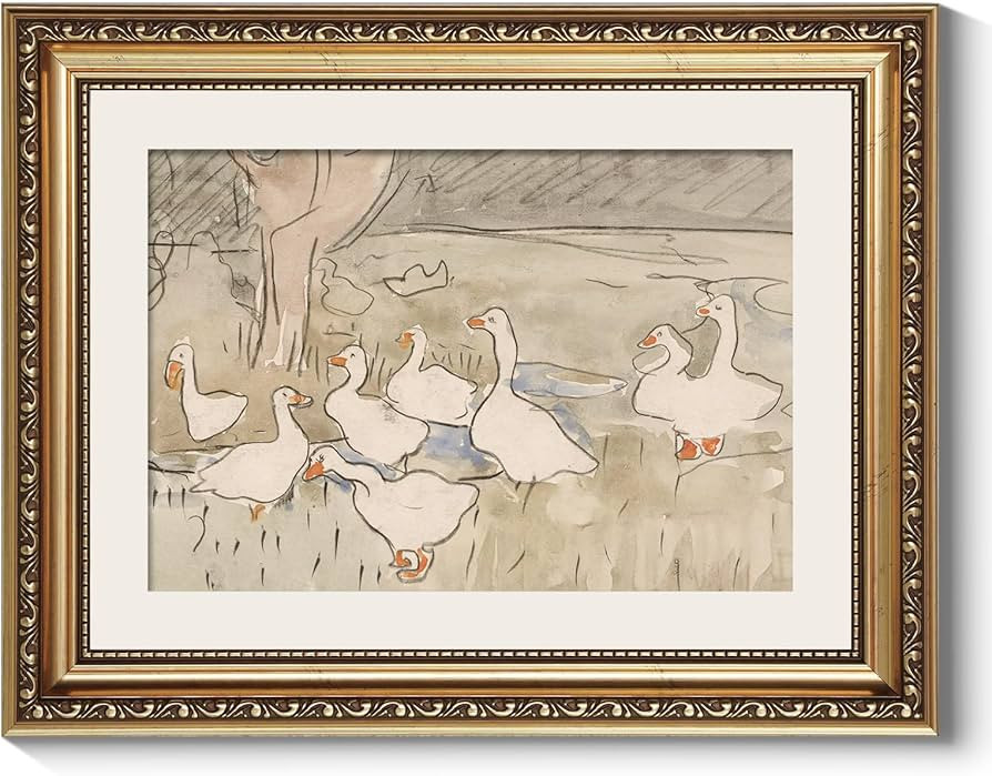 ARPEOTCY Vintage Gold Framed Wall Art, Nursery Duck Paintings, Aesthetic Canvas Picture Prints Ar... | Amazon (US)