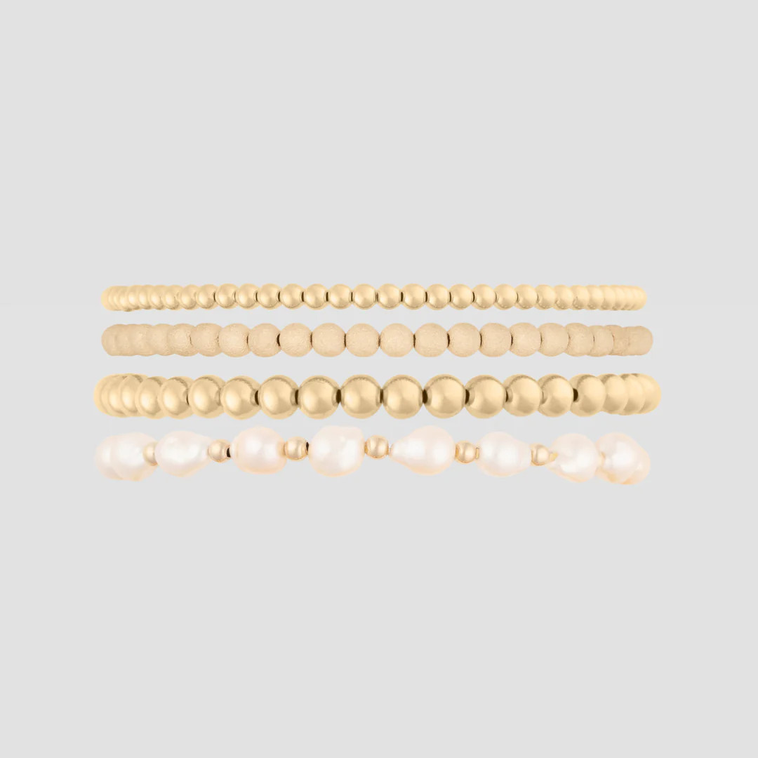 juno + stardust + baroque pearl bracelet four stack (3+4+5+7mm) | Cuffed by Nano