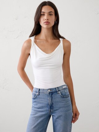Jersey Twist-Shoulder Top | Banana Republic Factory