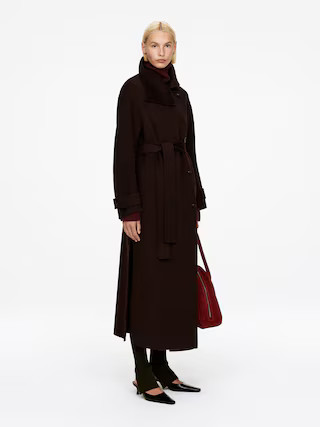 Wool-Blend Funnel-Neck Coat – Burgundy – Women – ARKET GB | Arket UK