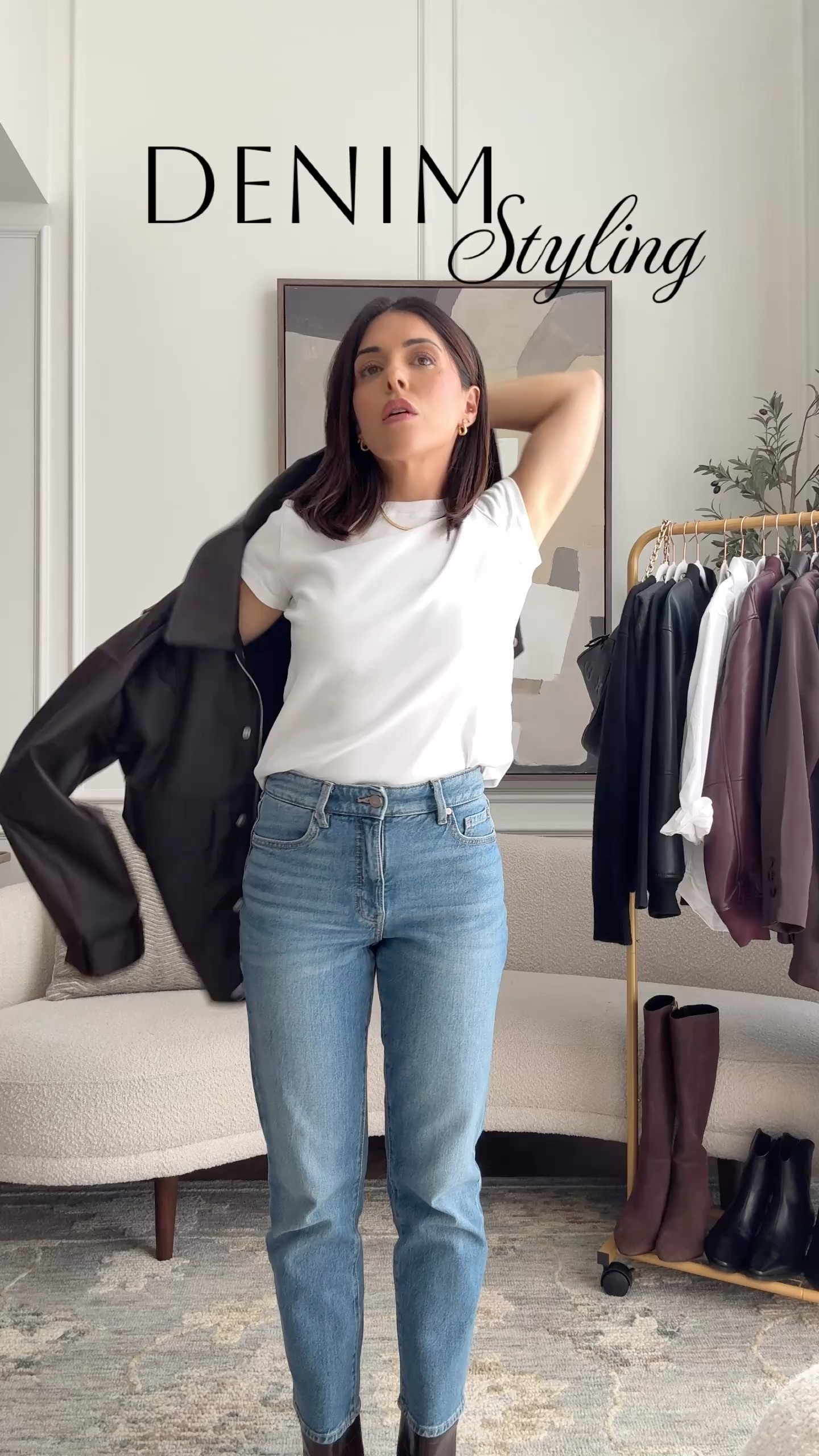 faux leather bomber - size XS
Jeans - size 25 short 
T-shirt - Size Small 
Booties - TTS (36) 

 #LTKcanada #LTKworkwear #LTKpetite