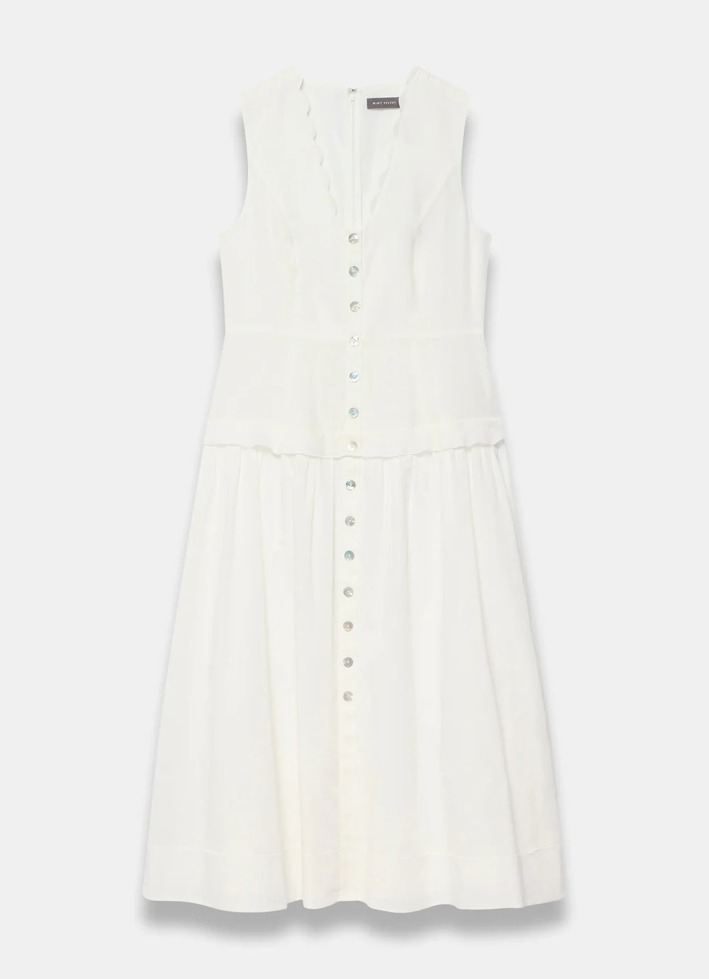 White Ramie Drop Waist Midi Dress | Mint Velvet