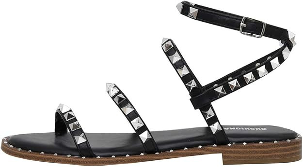 CUSHIONAIRE Women's Tatum Studded Ankle Strap Sandal with Memory Foam +Wide Widths Available | Amazon (US)