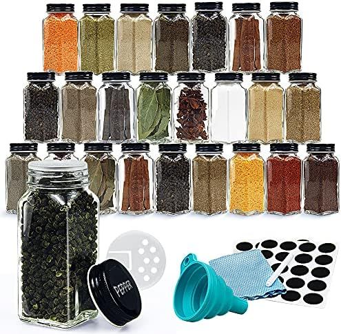 24 square spice jars, FuzeDa 4oz Empty Square Spice Bottles with Shaker Lids and Airtight Black Meta | Amazon (US)