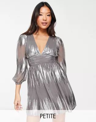 River Island Petite metallic thread mini dress in silver | ASOS (Global)