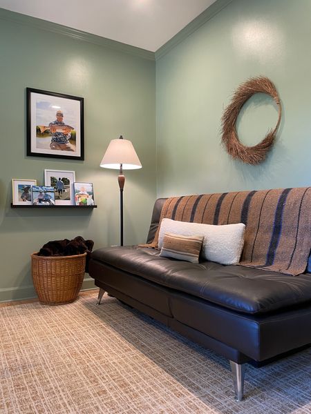 Home office makeover, photo gallery wall, Chris loves Julia Polly Loloi Rug, serta futon sofa, dried grass wreath 

#LTKhome #LTKstyletip #LTKfamily