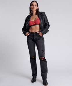 FADED BLACK MESSED UP TRUCKERS MID RISE STRAIGHT LEG JEANS | OneTeaspoon