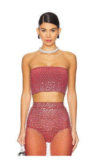 Crystal Mesh Crop Top in Cognac | Revolve Clothing (Global)